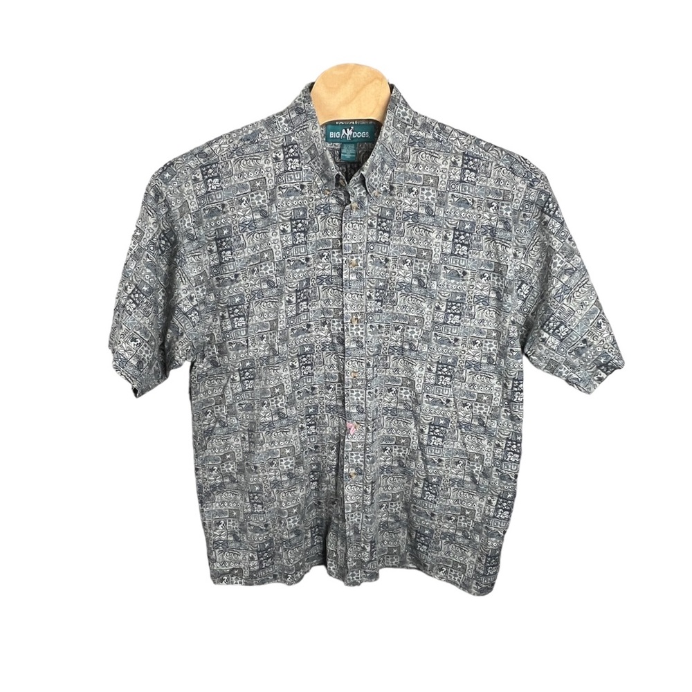 Big Dogs Men’s Blue‎ White Button Up Hawaiian Casual Camp Shirt Size 3X